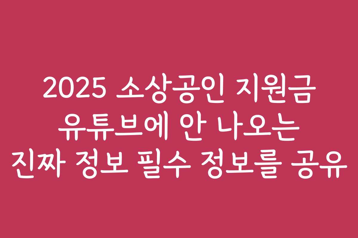 2025 소상공인 지원금 유튜브에 안 나오는 진짜 정보 필수 정보를 공유