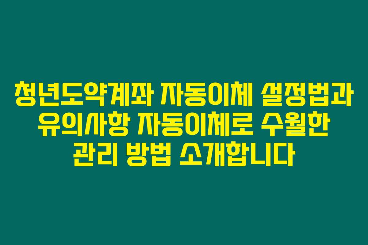 청년도약계좌 자동이체 설정법과 유의사항 자동이체로 수월한 관리 방법 소개합니다