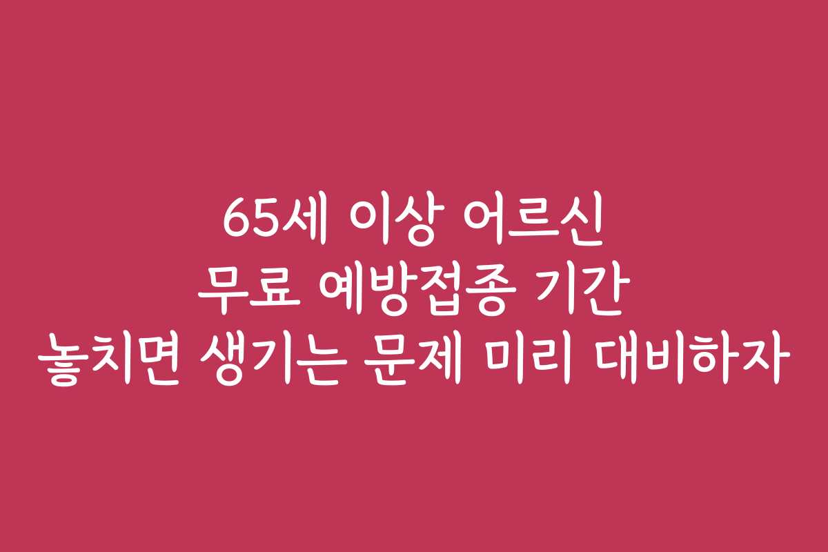 65세 이상 어르신 무료 예방접종 기간 놓치면 생기는 문제 미리 대비하자