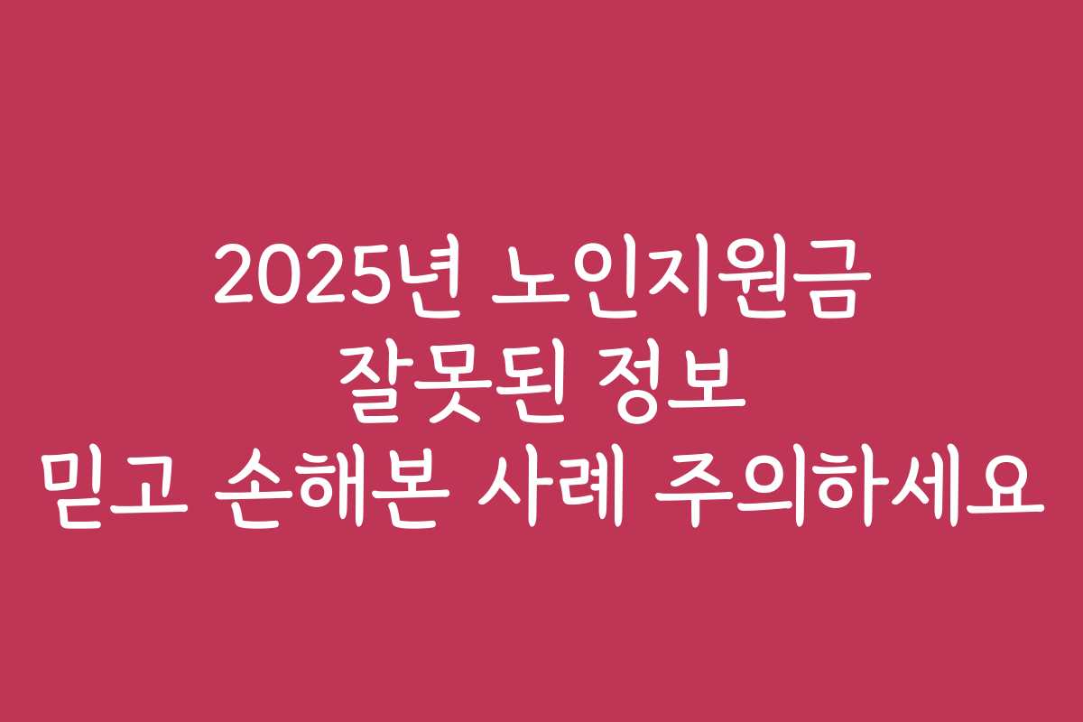 2025년 노인지원금 잘못된 정보 믿고 손해본 사례 주의하세요