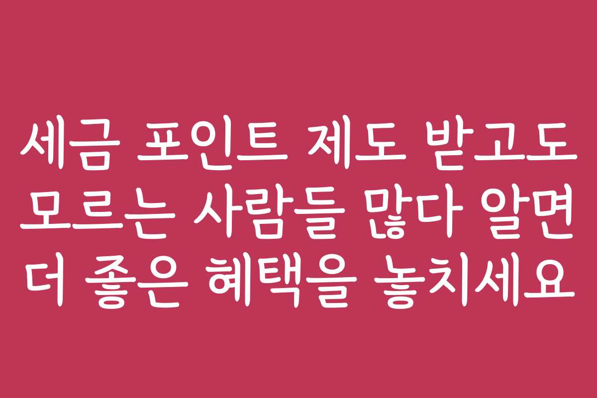 세금 포인트 제도 받고도 모르는 사람들 많다 알면 더 좋은 혜택을 놓치세요