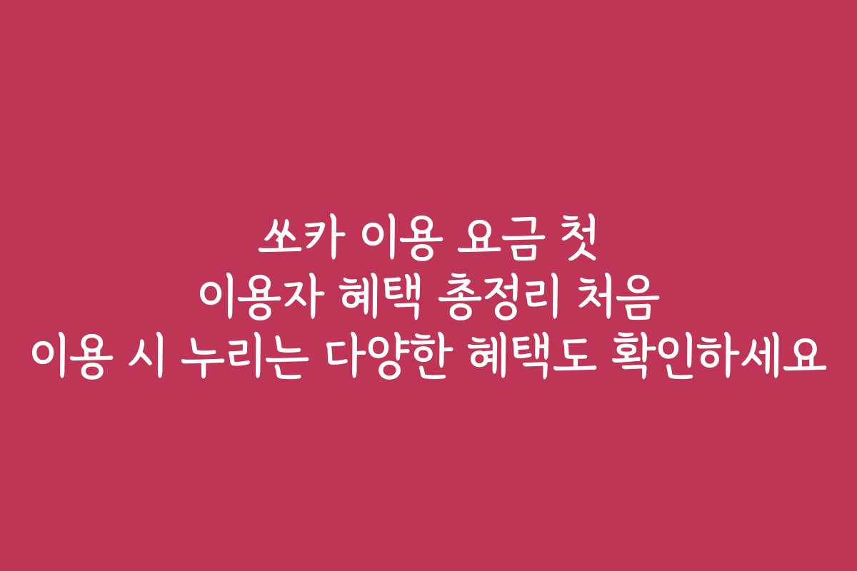 쏘카 이용 요금 첫 이용자 혜택 총정리 처음 이용 시 누리는 다양한 혜택도 확인하세요