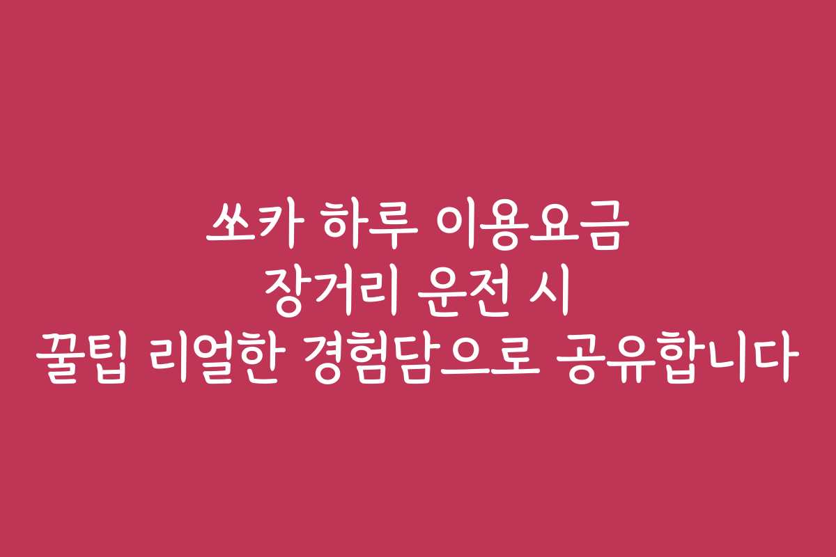 쏘카 하루 이용요금 장거리 운전 시 꿀팁 리얼한 경험담으로 공유합니다