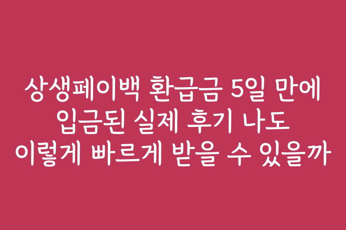 상생페이백 환급금 5일 만에 입금된 실제 후기 나도 이렇게 빠르게 받을 수 있을까