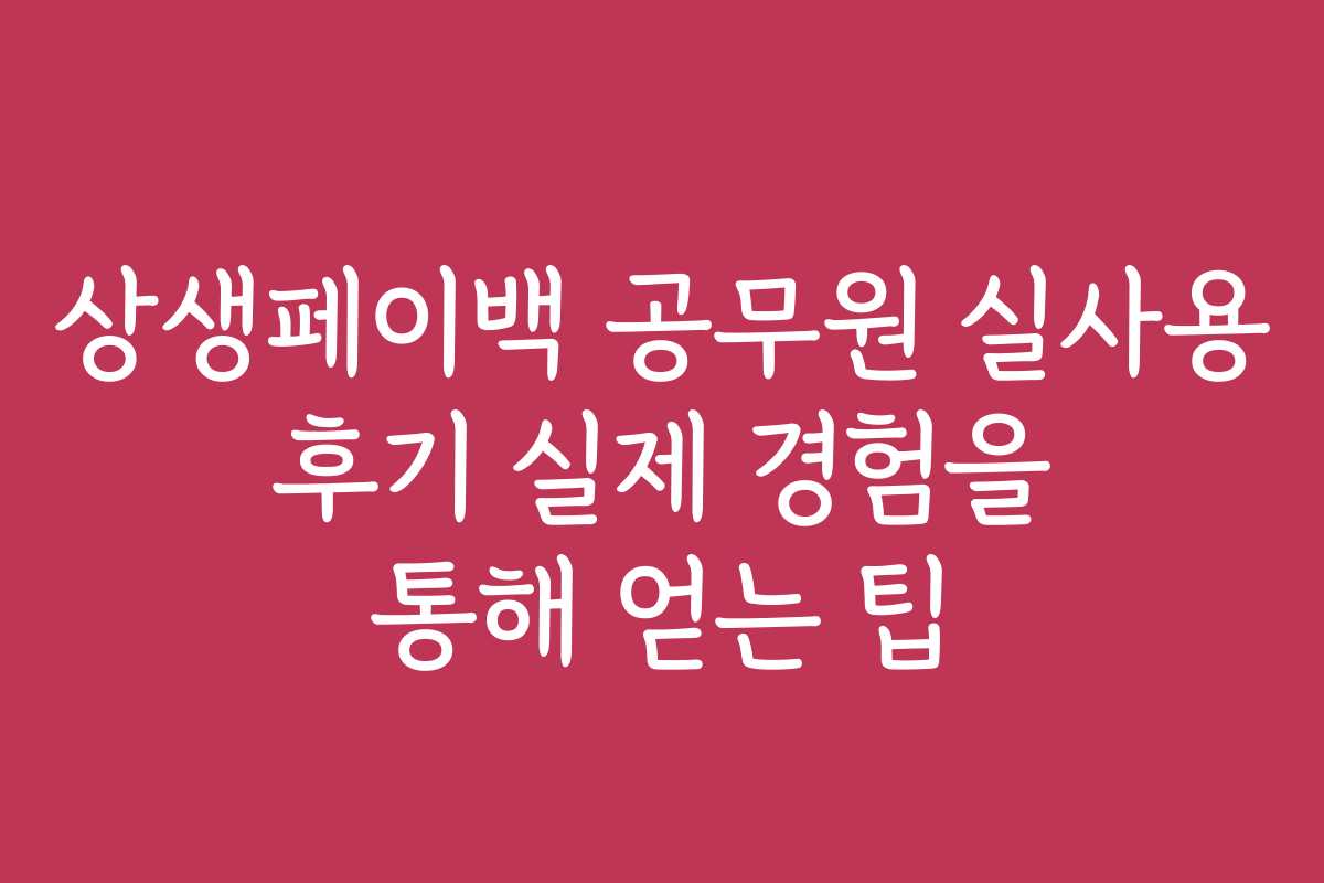 상생페이백 공무원 실사용 후기 실제 경험을 통해 얻는 팁