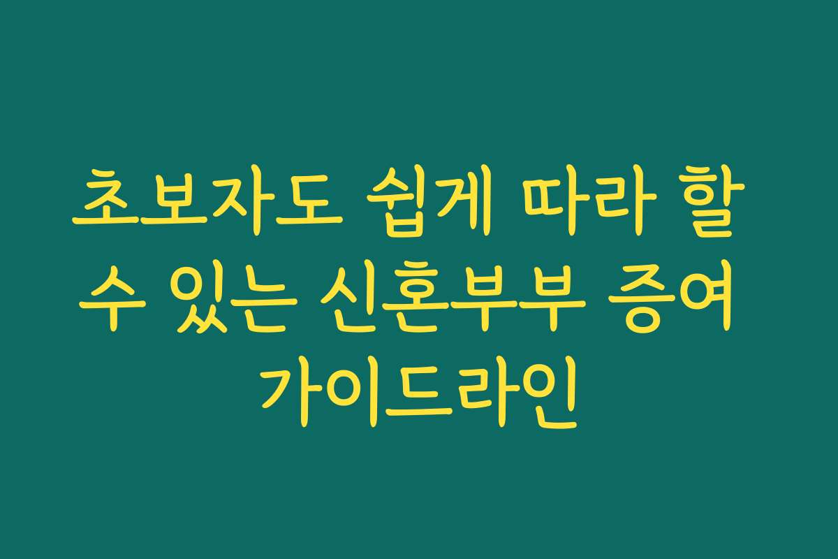 초보자도 쉽게 따라 할 수 있는 신혼부부 증여 가이드라인