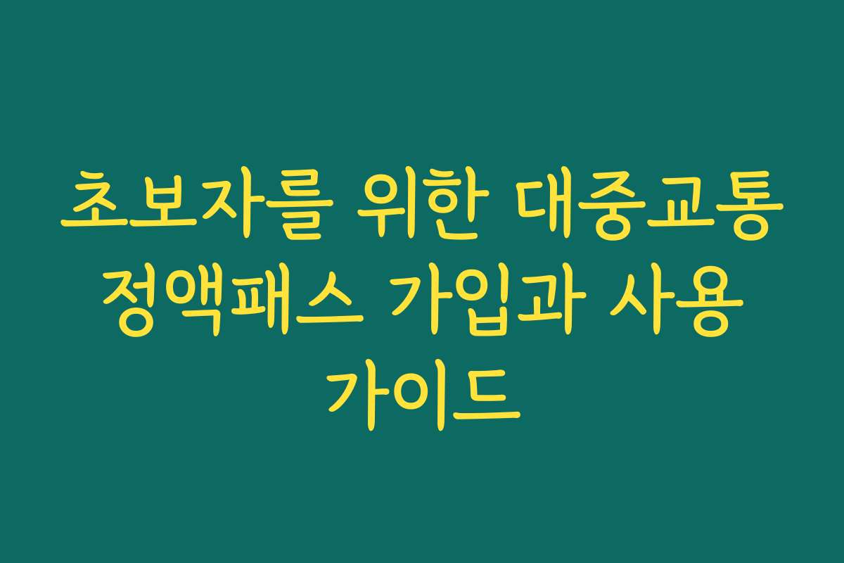 초보자를 위한 대중교통 정액패스 가입과 사용 가이드