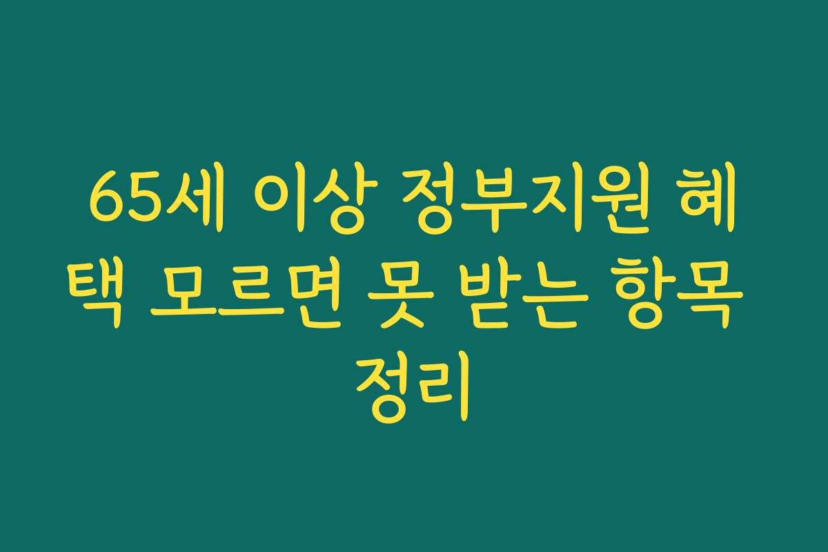 65세 이상 정부지원 혜택 모르면 못 받는 항목 정리