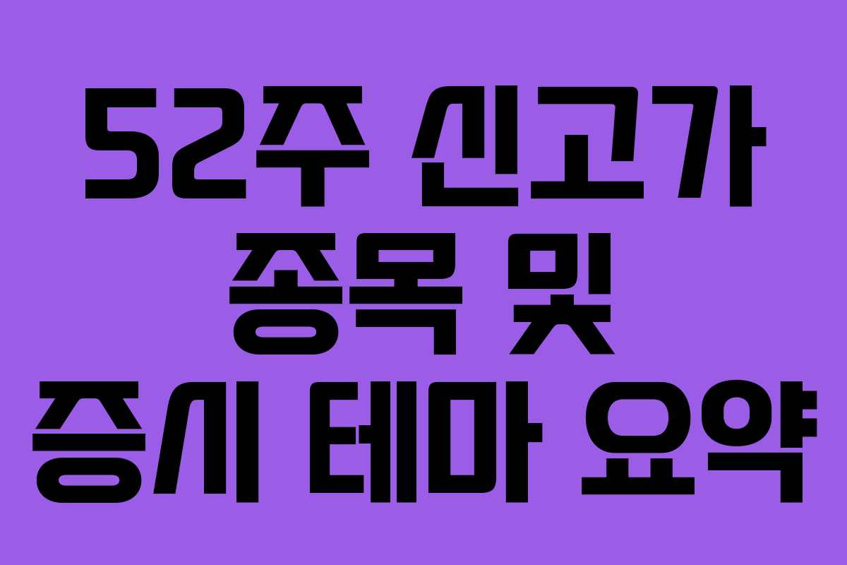 52주 신고가 종목 및 증시 테마 요약