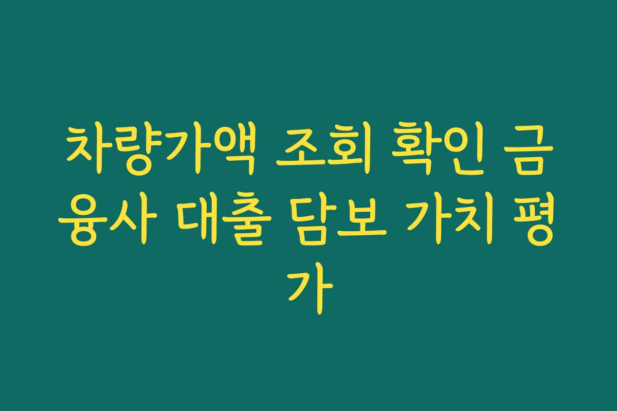 차량가액 조회 확인 금융사 대출 담보 가치 평가