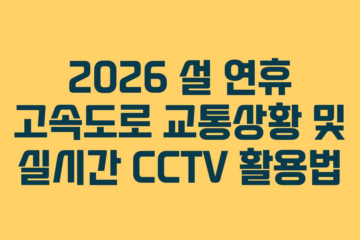 2026 설 연휴 고속도로 교통상황 및 실시간 CCTV 활용법