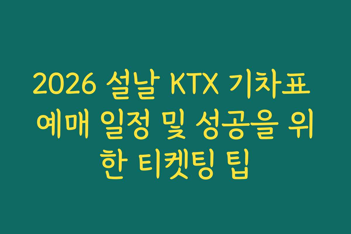 2026 설날 KTX 기차표 예매 일정 및 성공을 위한 티켓팅 팁
