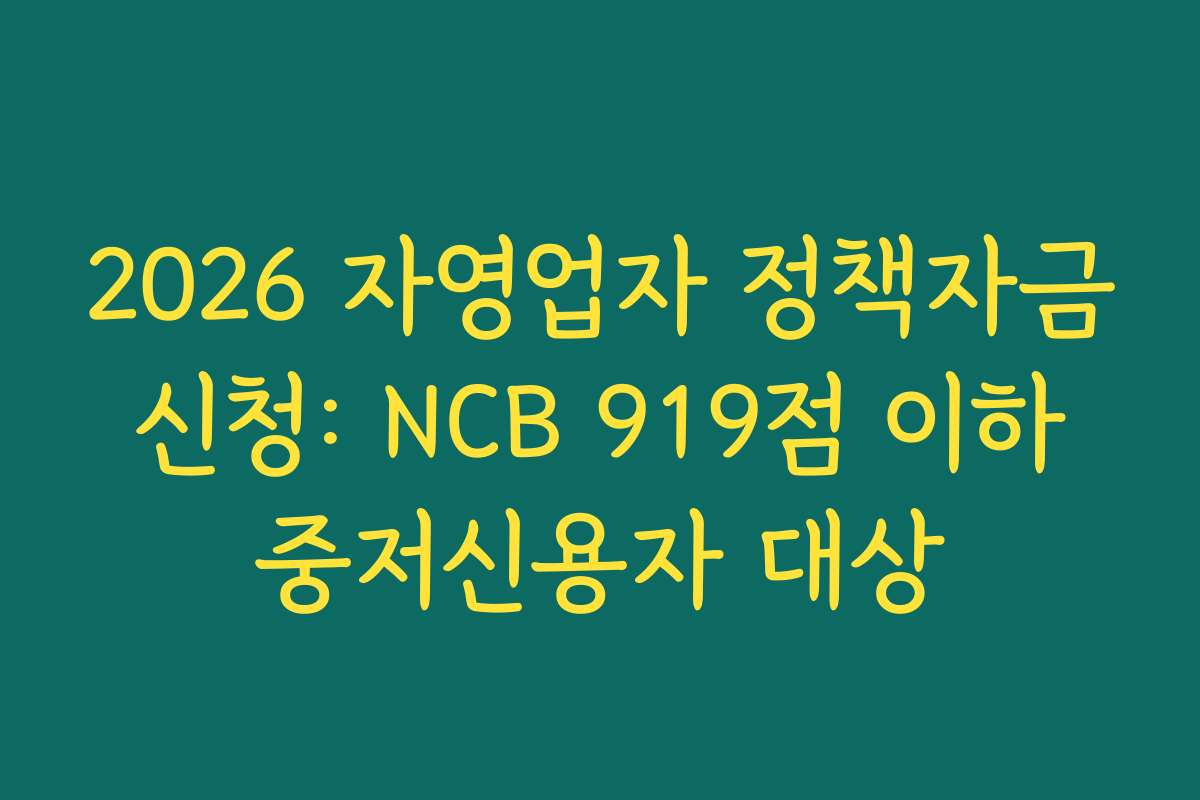 2026 자영업자 정책자금 신청: NCB 919점 이하 중저신용자 대상