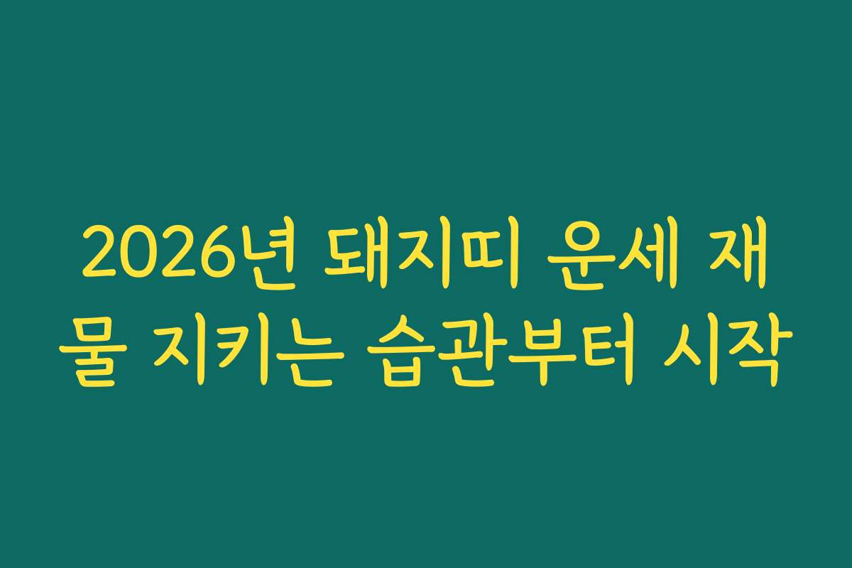 2026년 돼지띠 운세 재물 지키는 습관부터 시작