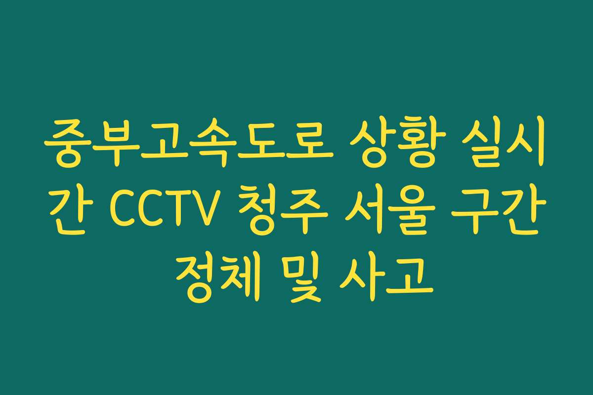 중부고속도로 상황 실시간 CCTV 청주 서울 구간 정체 및 사고