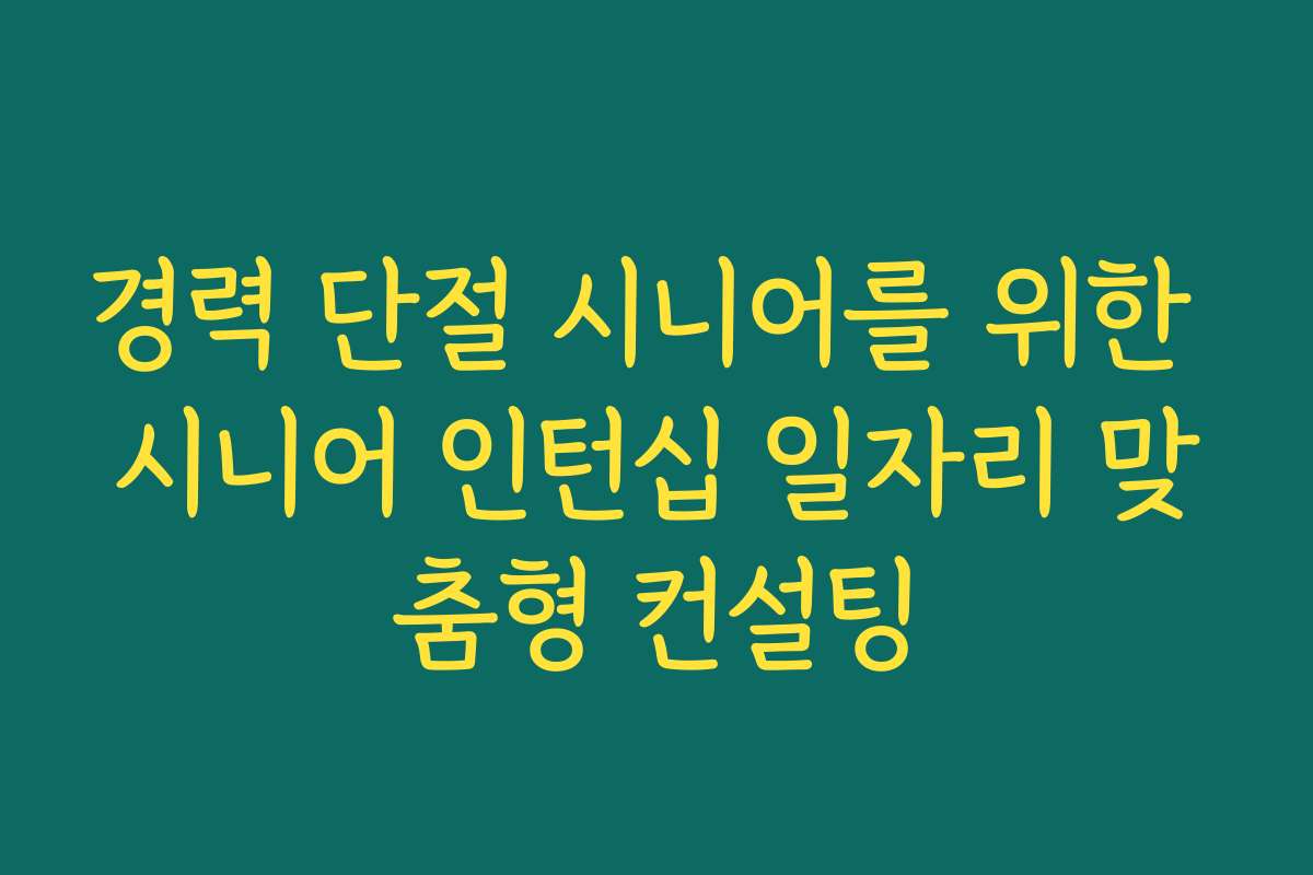 경력 단절 시니어를 위한 시니어 인턴십 일자리 맞춤형 컨설팅