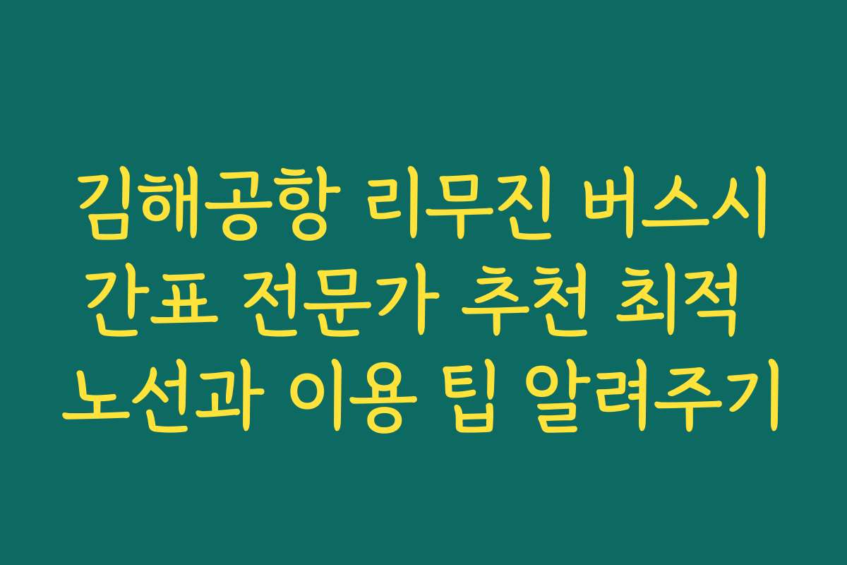 김해공항 리무진 버스시간표 전문가 추천 최적 노선과 이용 팁 알려주기