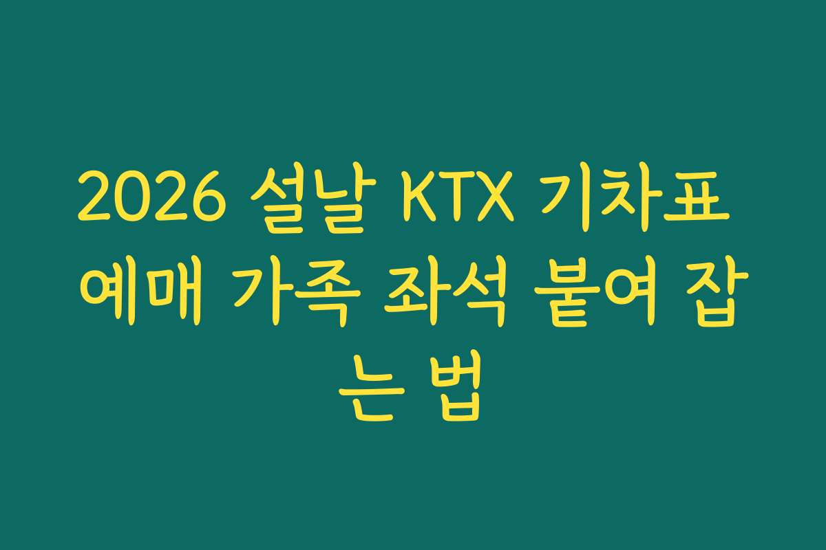 2026 설날 KTX 기차표 예매 가족 좌석 붙여 잡는 법