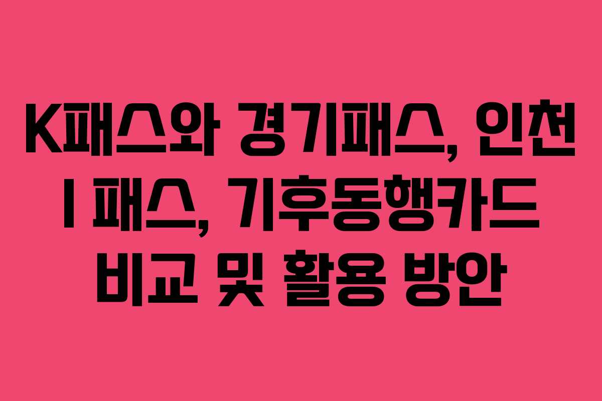 K패스와 경기패스, 인천 I 패스, 기후동행카드 비교 및 활용 방안