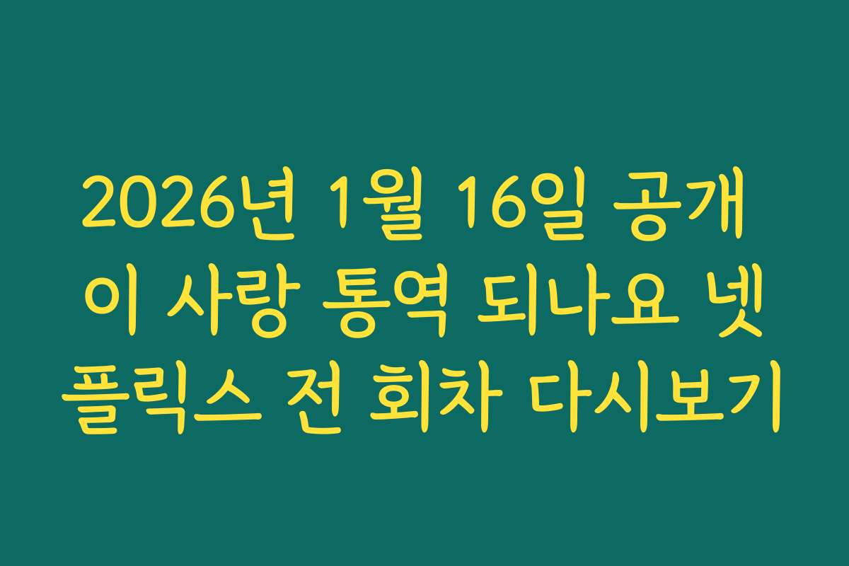 2026년 1월 16일 공개 이 사랑 통역 되나요 넷플릭스 전 회차 다시보기
