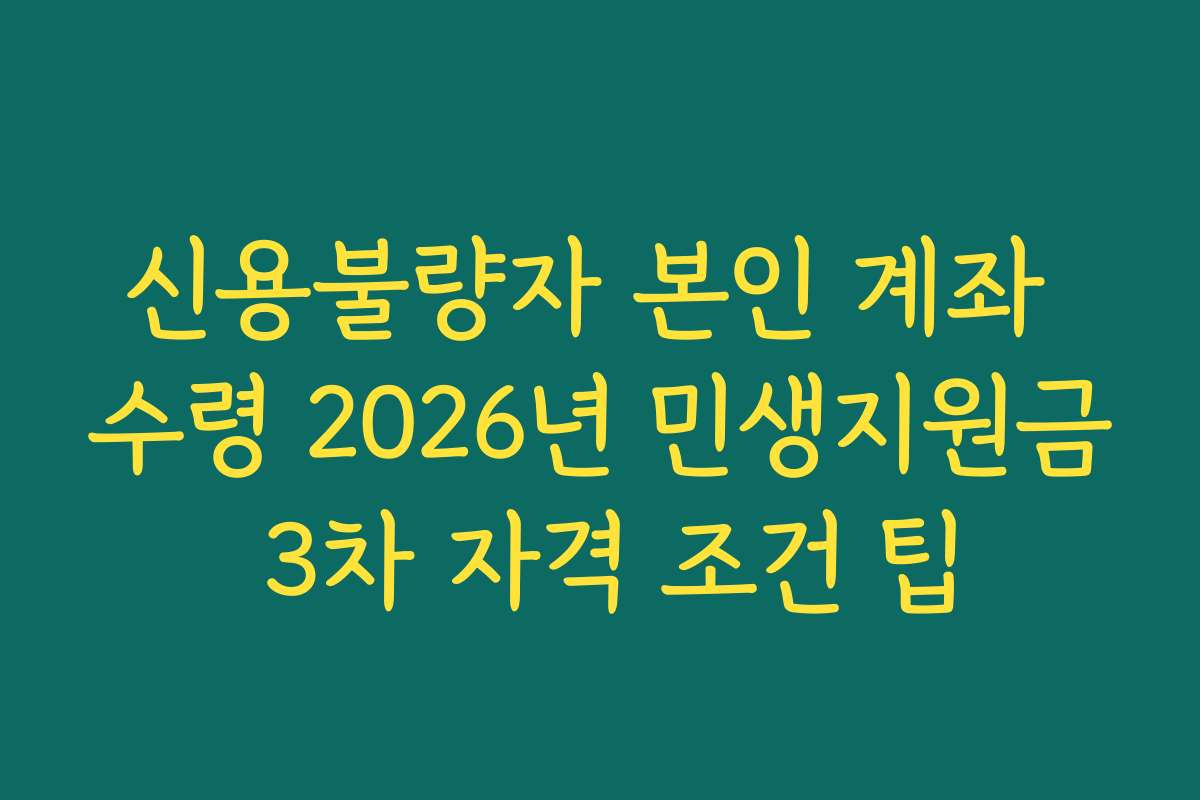 신용불량자 본인 계좌 수령 2026년 민생지원금 3차 자격 조건 팁
