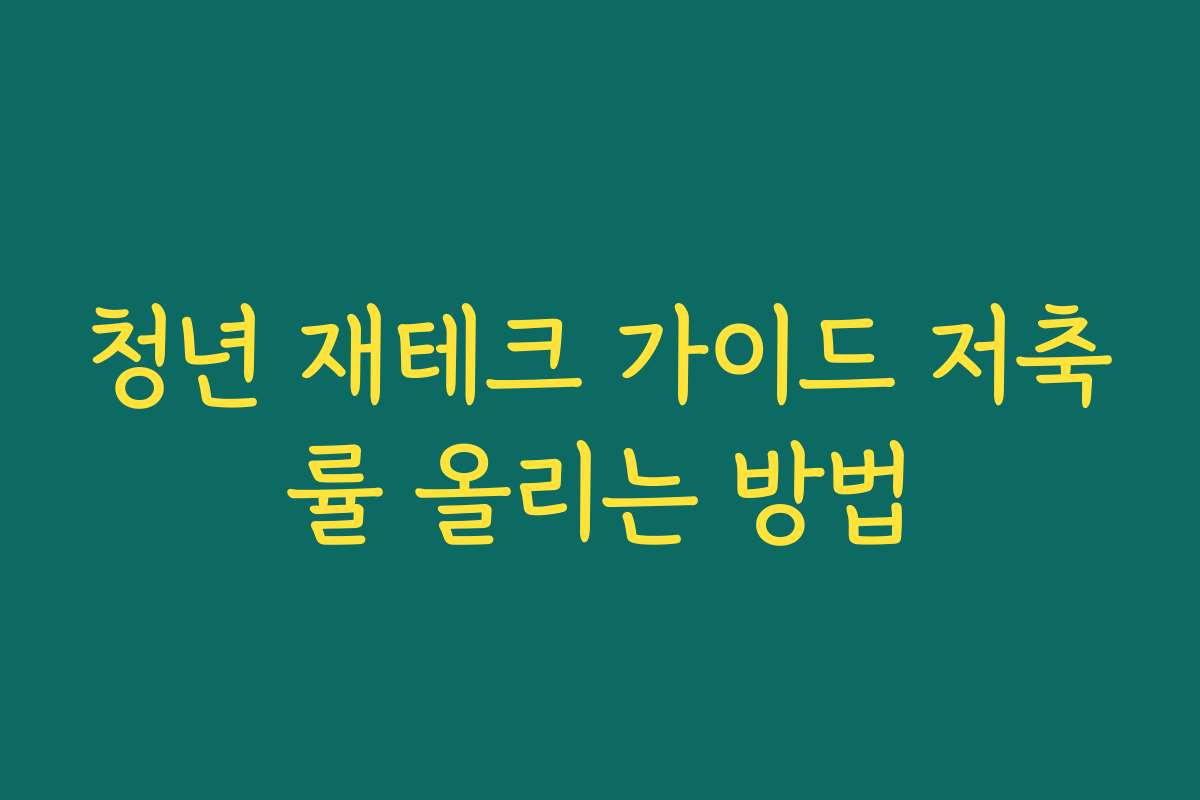 청년 재테크 가이드 저축률 올리는 방법