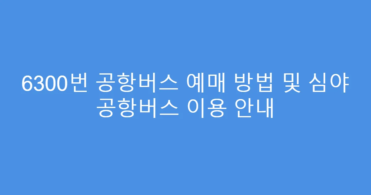 6300번 공항버스 예매 방법 및 심야 공항버스 이용 안내