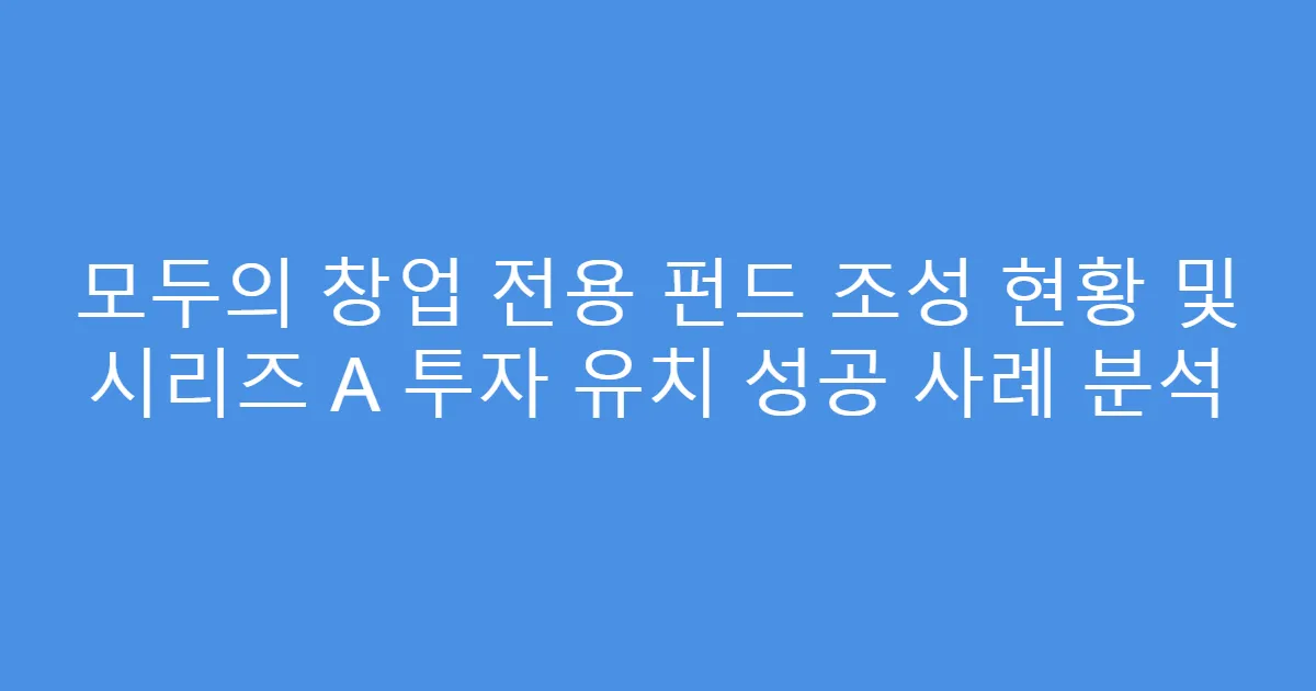 모두의 창업 전용 펀드 조성 현황 및 시리즈 A 투자 유치 성공 사례 분석