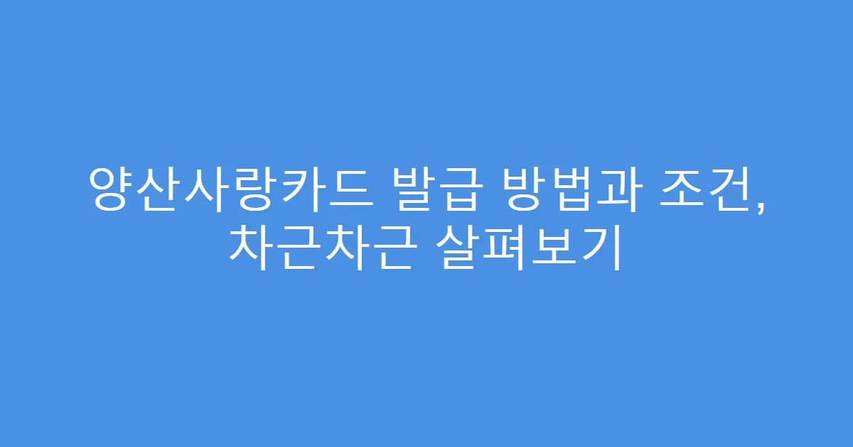 양산사랑카드 발급 방법과 조건, 차근차근 살펴보기