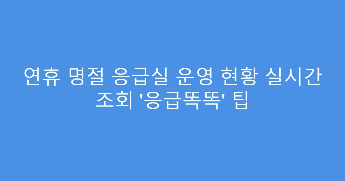 연휴 명절 응급실 운영 현황 실시간 조회 ‘응급똑똑’ 팁
