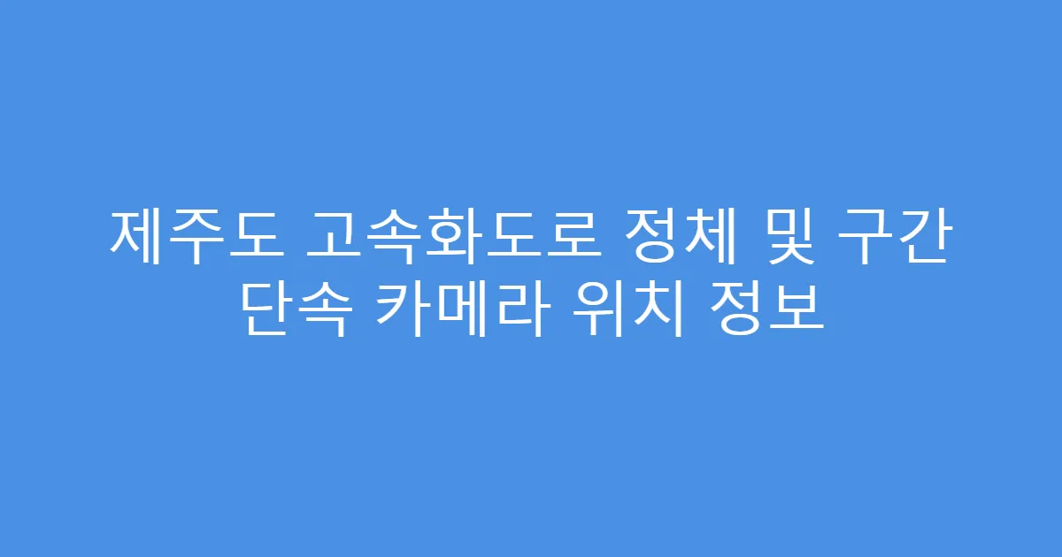제주도 고속화도로 정체 및 구간 단속 카메라 위치 정보