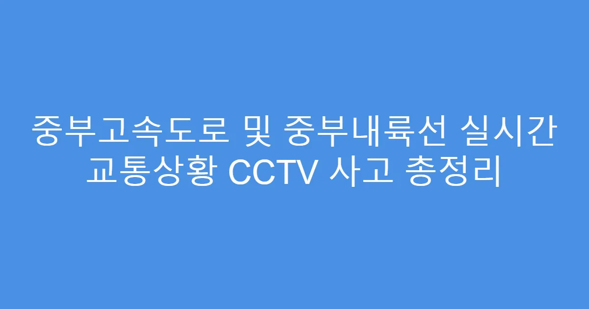 중부고속도로 및 중부내륙선 실시간 교통상황 CCTV 사고 총정리