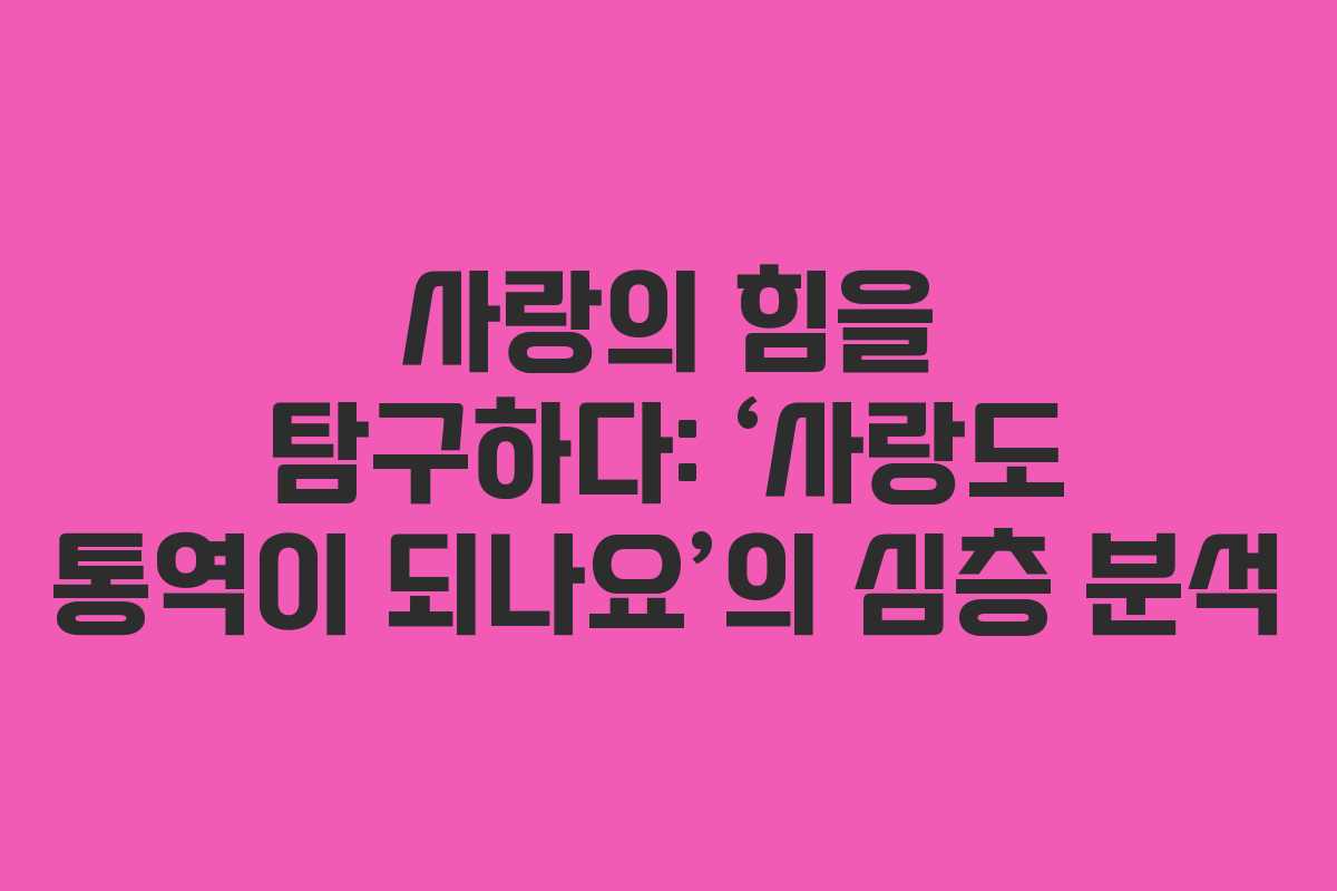 사랑의 힘을 탐구하다: ‘사랑도 통역이 되나요’의 심층 분석