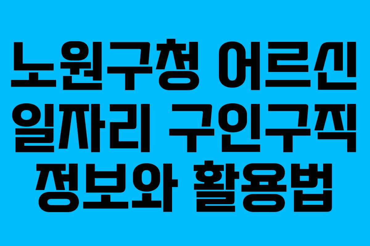노원구청 어르신 일자리 구인구직 정보와 활용법