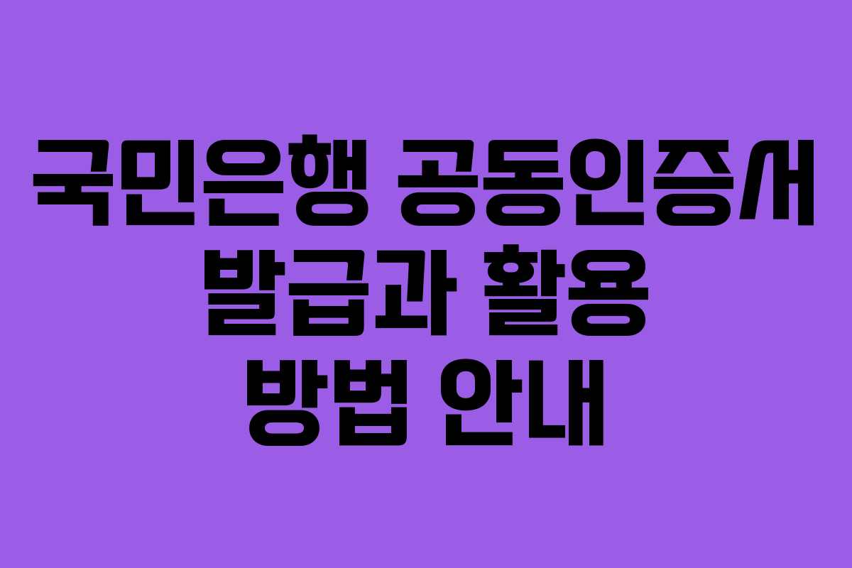 국민은행 공동인증서 발급과 활용 방법 안내