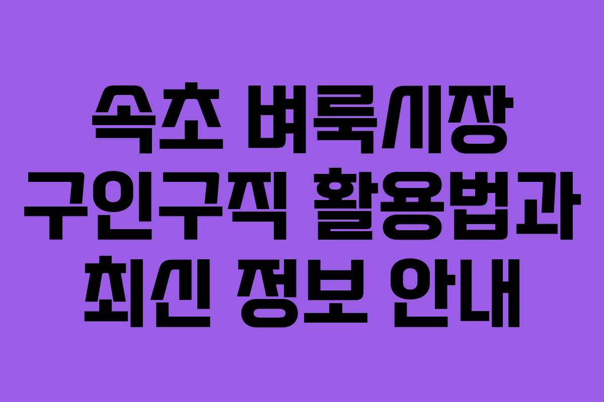 속초 벼룩시장 구인구직 활용법과 최신 정보 안내