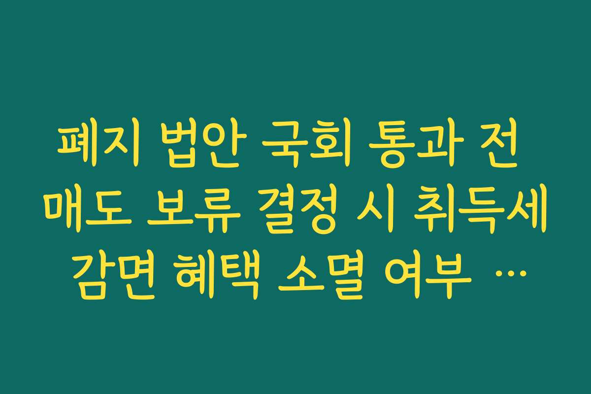 폐지 법안 국회 통과 전 매도 보류 결정 시 취득세 감면 혜택 소멸 여부 팩트 체크