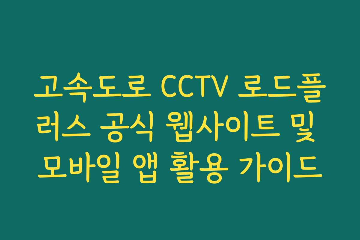 고속도로 CCTV 로드플러스 공식 웹사이트 및 모바일 앱 활용 가이드