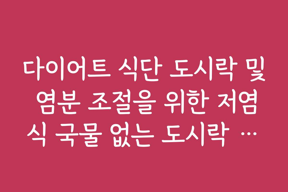 다이어트 식단 도시락 및 염분 조절을 위한 저염식 국물 없는 도시락 정보