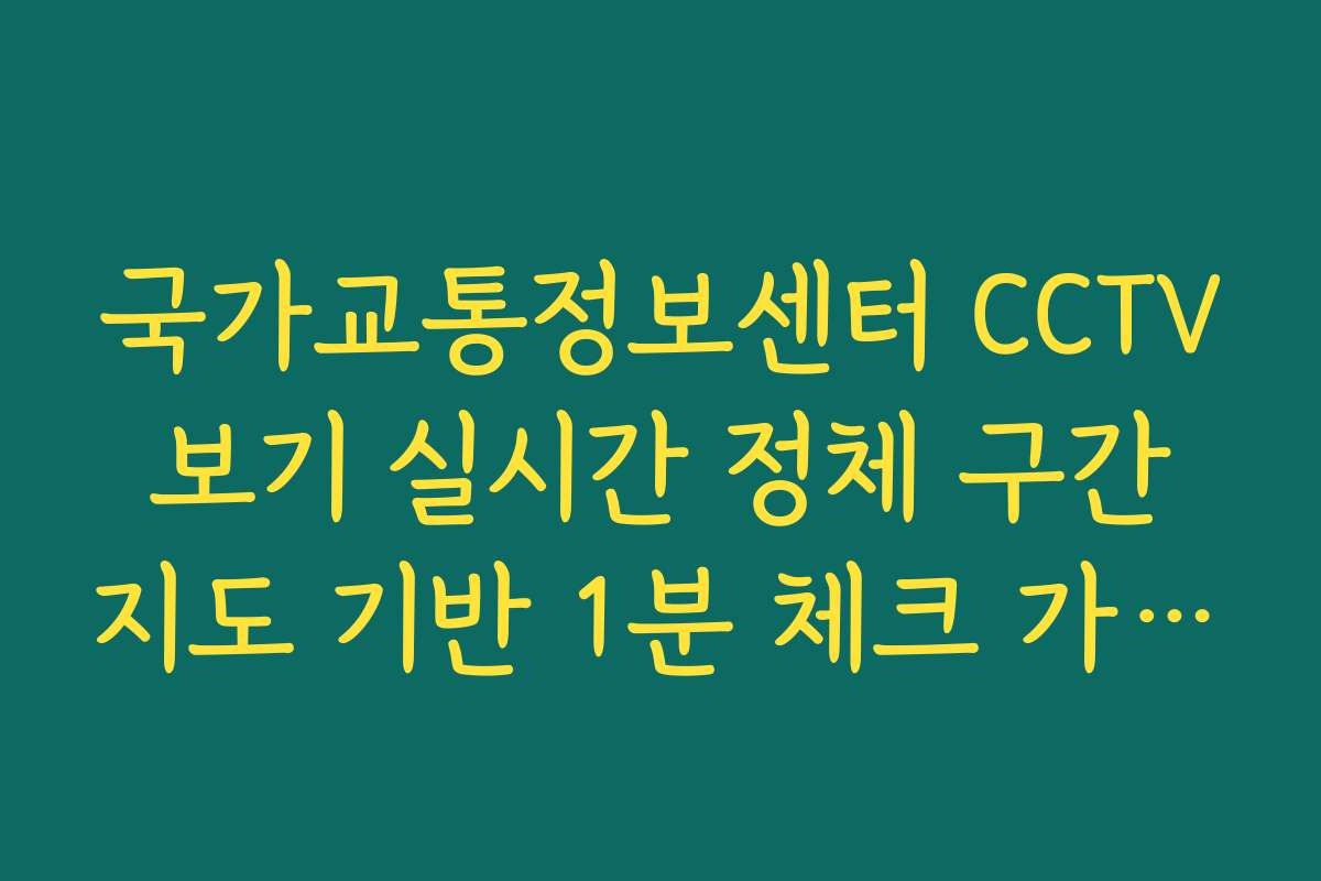 국가교통정보센터 CCTV 보기 실시간 정체 구간 지도 기반 1분 체크 가이드
