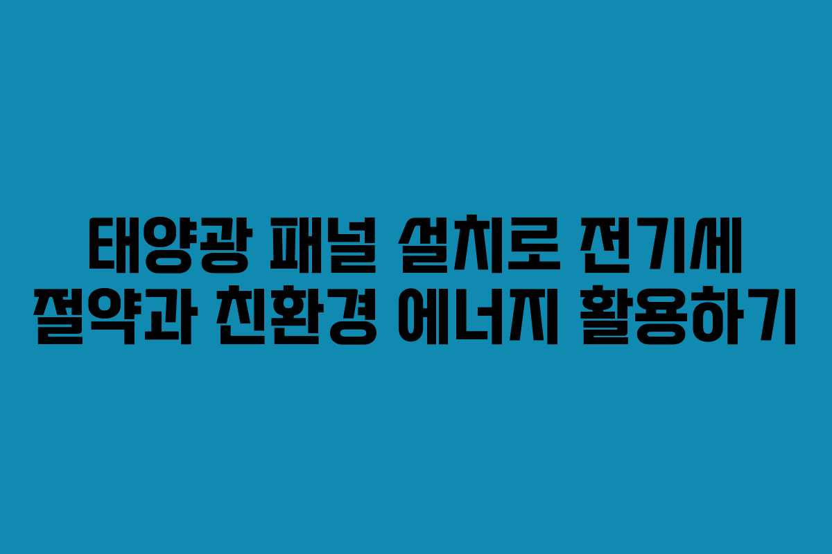 태양광 패널 설치로 전기세 절약과 친환경 에너지 활용하기