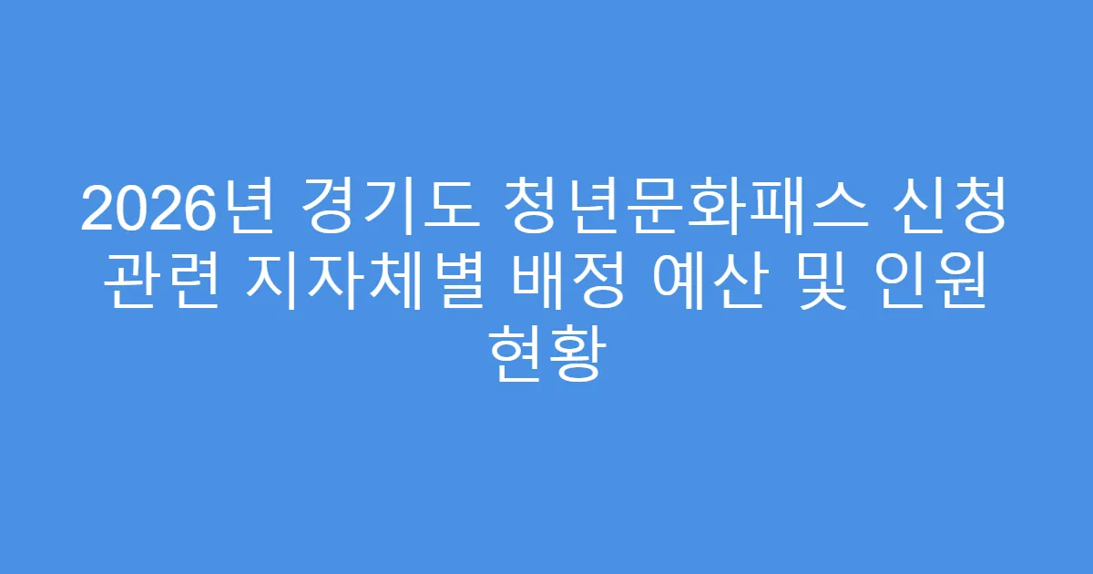 2026년 경기도 청년문화패스 신청 관련 지자체별 배정 예산 및 인원 현황