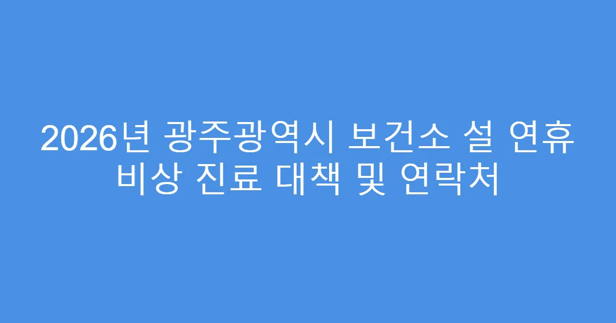 2026년 광주광역시 보건소 설 연휴 비상 진료 대책 및 연락처