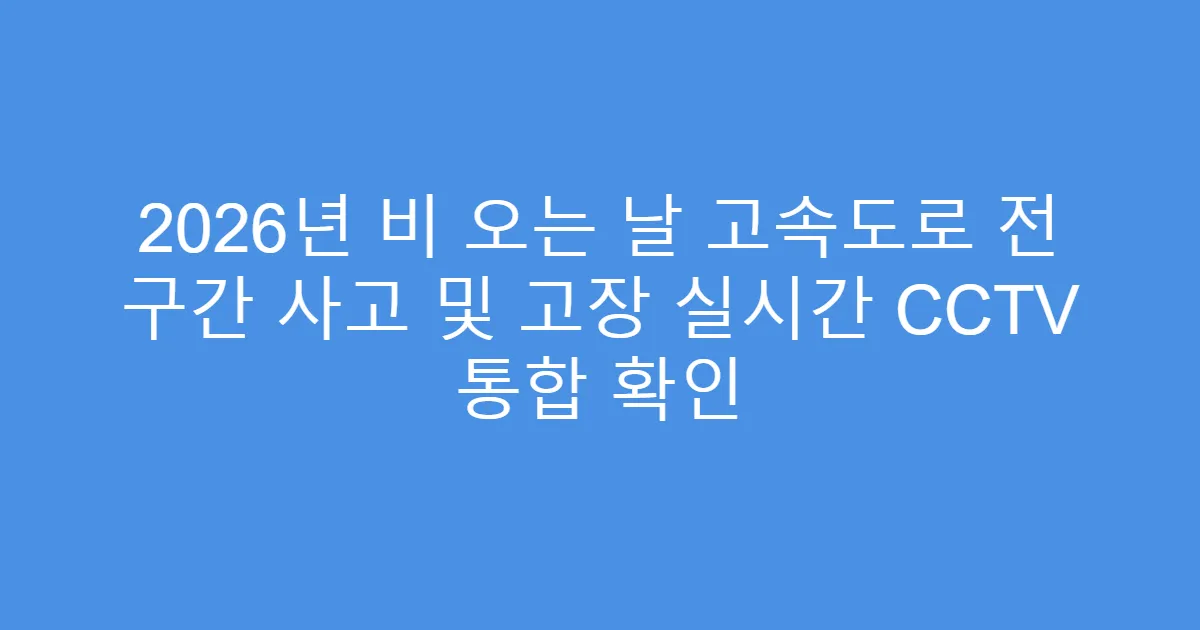 2026년 비 오는 날 고속도로 전 구간 사고 및 고장 실시간 CCTV 통합 확인