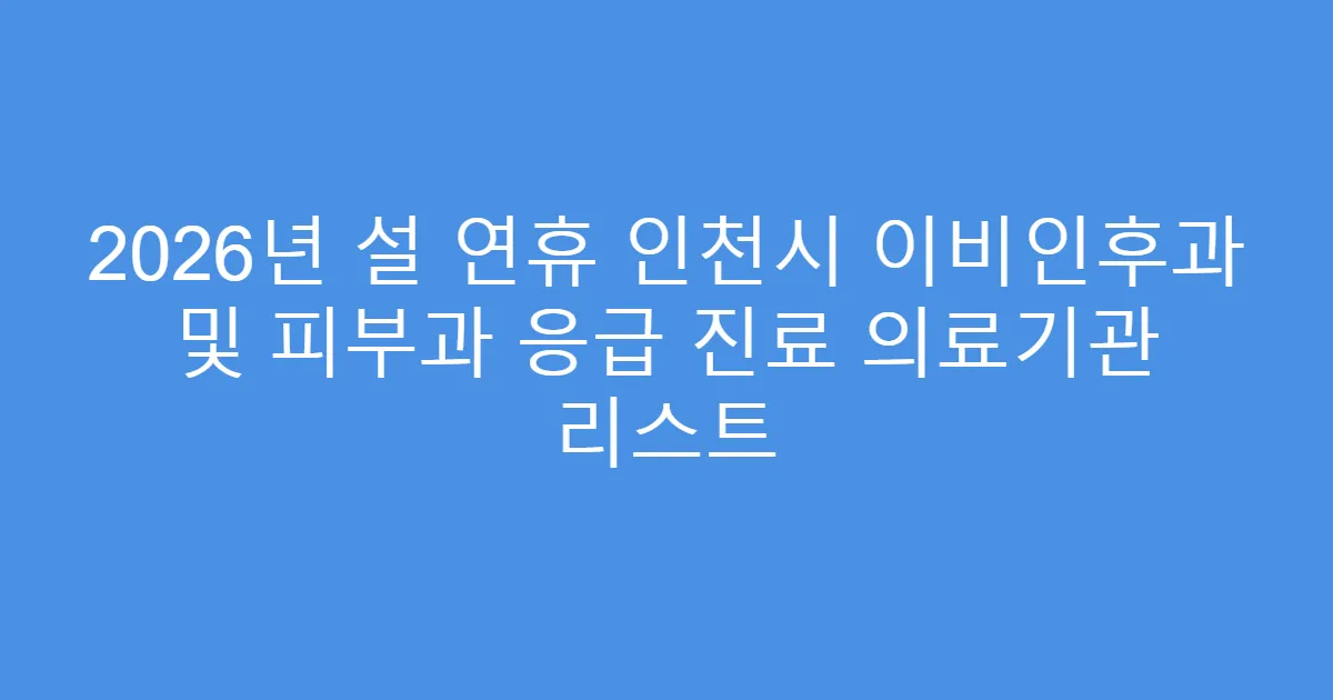 2026년 설 연휴 인천시 이비인후과 및 피부과 응급 진료 의료기관 리스트