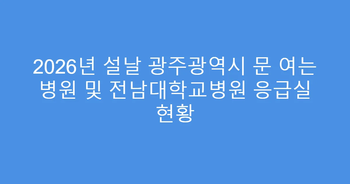 2026년 설날 광주광역시 문 여는 병원 및 전남대학교병원 응급실 현황