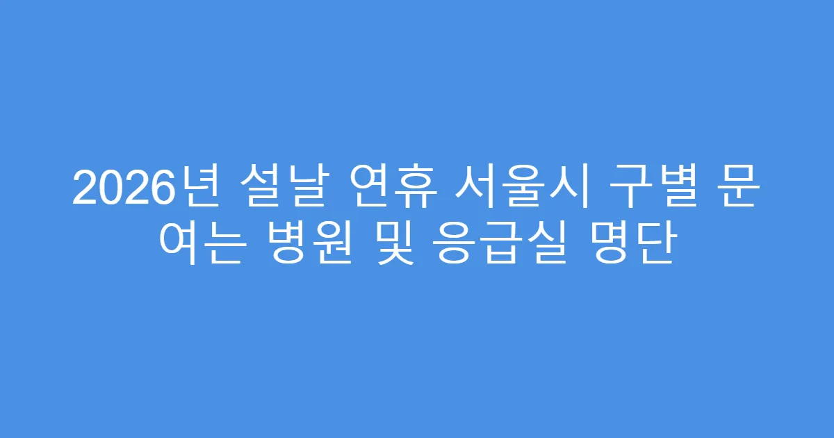 2026년 설날 연휴 서울시 구별 문 여는 병원 및 응급실 명단