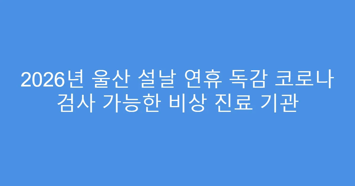 2026년 울산 설날 연휴 독감 코로나 검사 가능한 비상 진료 기관