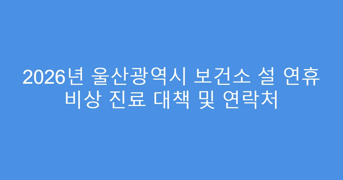 2026년 울산광역시 보건소 설 연휴 비상 진료 대책 및 연락처