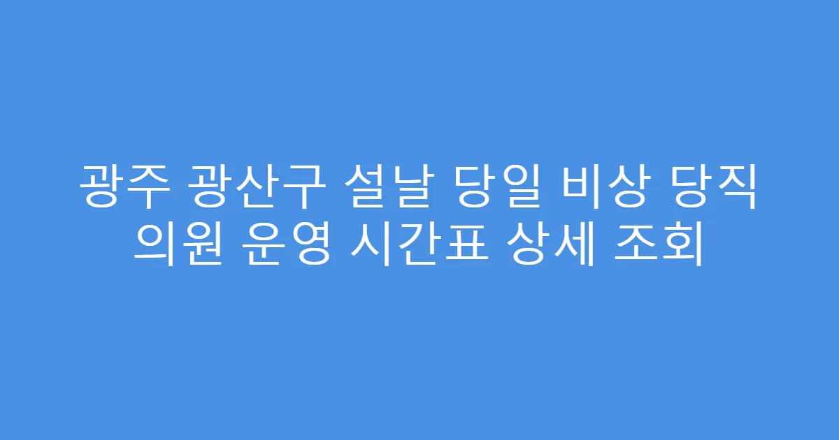 광주 광산구 설날 당일 비상 당직 의원 운영 시간표 상세 조회